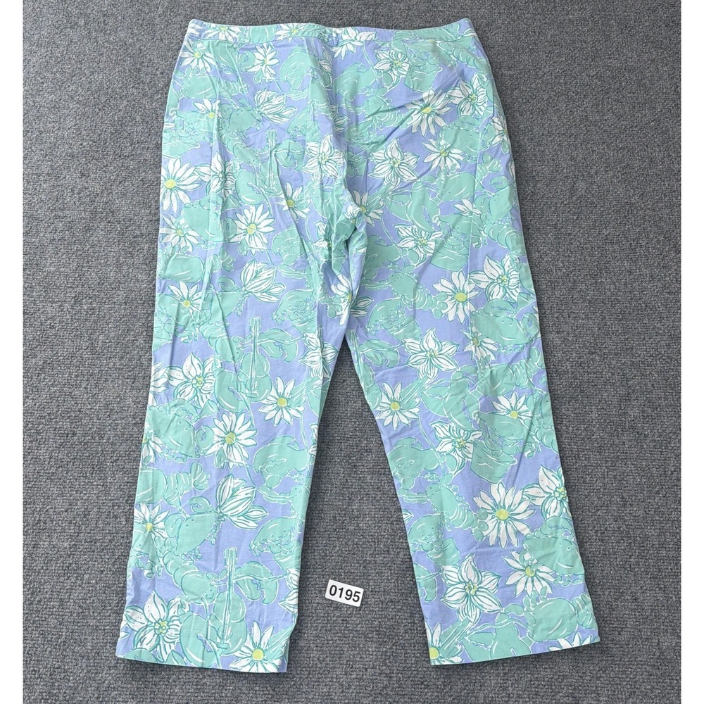 Lilly Pulitzer Pants Womens 14 Blue Floral Crop Capri Cotton 90s Y2K Vintage